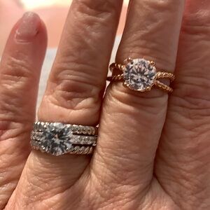 Set of  2 Bella Luce Solitaire with Twisted Ring Guard in Sterling Silver +1